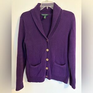 Lauren Ralph Lauren Cardigan Sweater Crest Buttons SMALL Women's Cotton Shawl